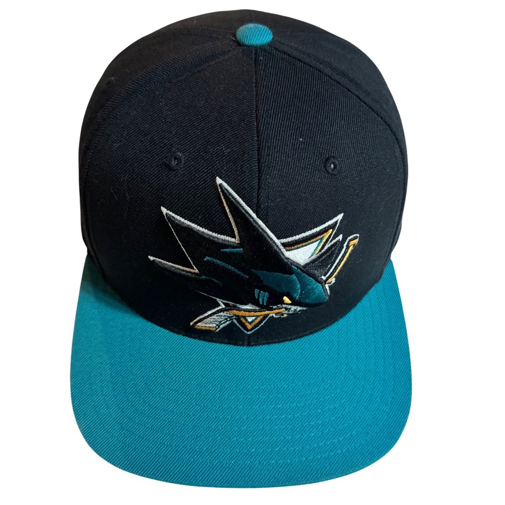 Mitchell & Ness San Jose Sharks NHL Snapback Hat OSFA Wool Blend Black Teal
